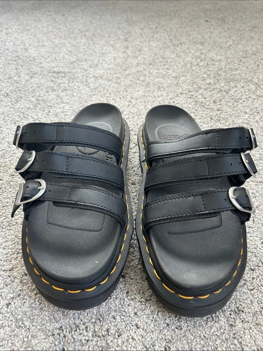 Dr. Martens Black Triple-Strap women’s  with Yellow Stitching